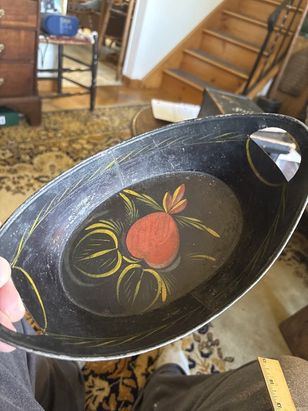 Toleware tin basket form nice painted 19th c piece