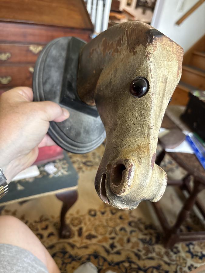 Mid 19th century child’s carved horse head nice