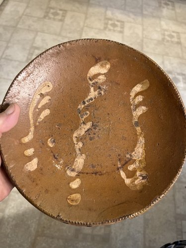Pa 19th century Redware pie plate 8 3/4 inches wit