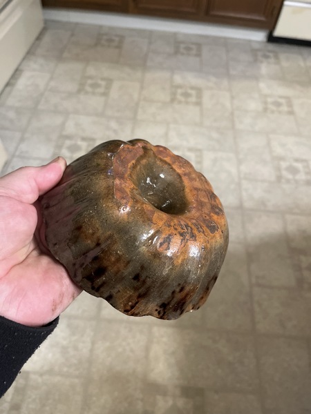 Valley of Va. red-ware cake mold great glaze color