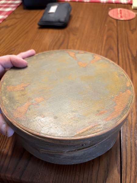 Thick wall early 19th c. painted ochre pantry box