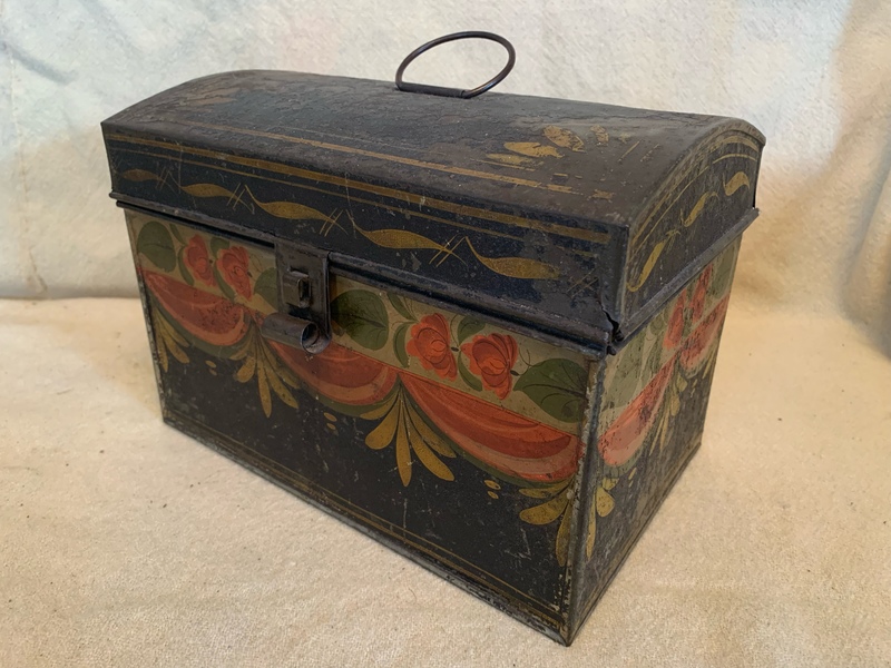 19th c. Large Amer. Toleware Decorated Doc. Box