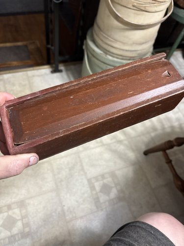 18th century T head nail slide lid box red paint