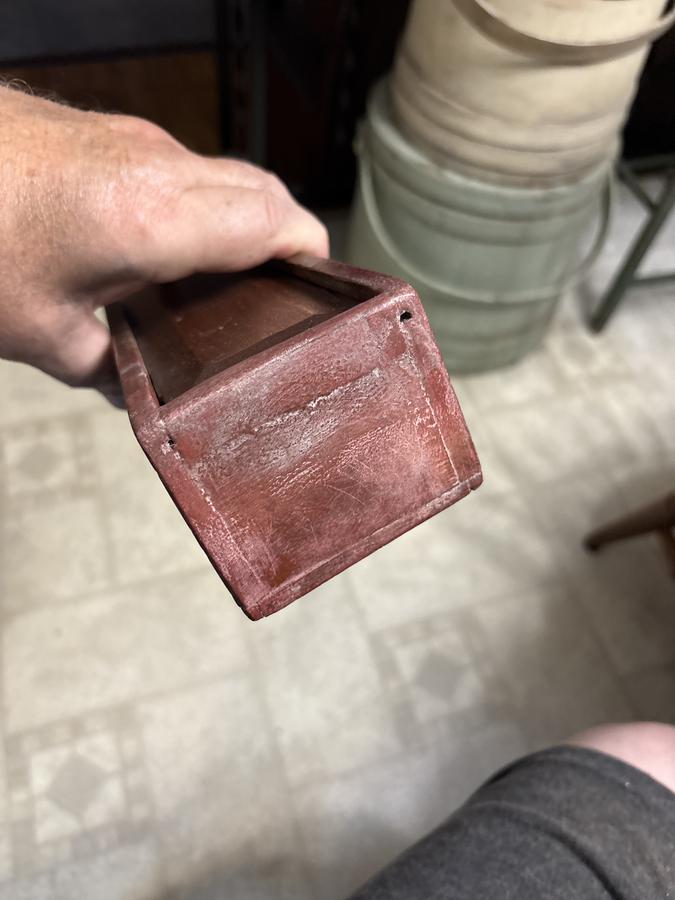 18th century T head nail slide lid box red paint