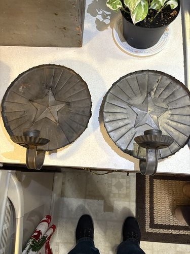 19th century super original pair of tin sconces