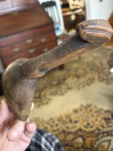 Tiger maple carved handle butter scoop 19th centur