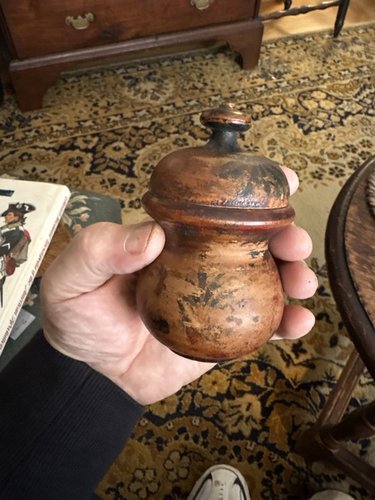 18th century remains of painted lidded spice jar