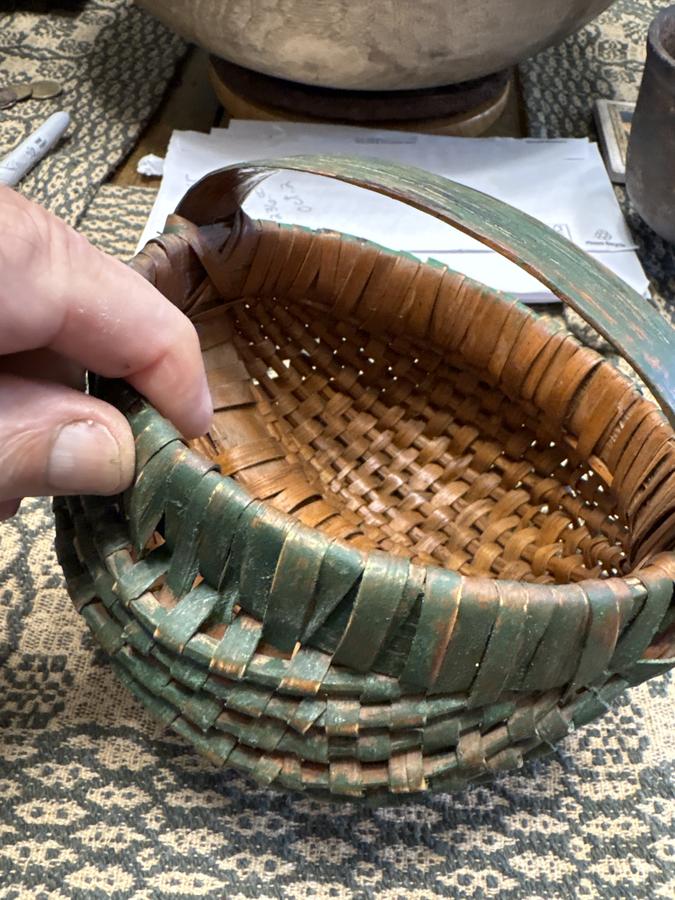 Early 19th c. original painted green va. basket