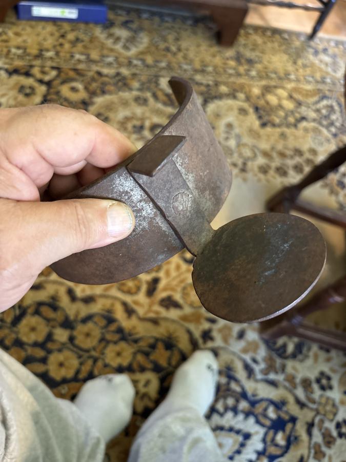 18th century forged iron hearth kettle pusher