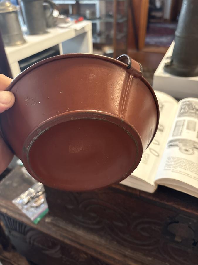 Early 19th c. original paint red tin chamberstick