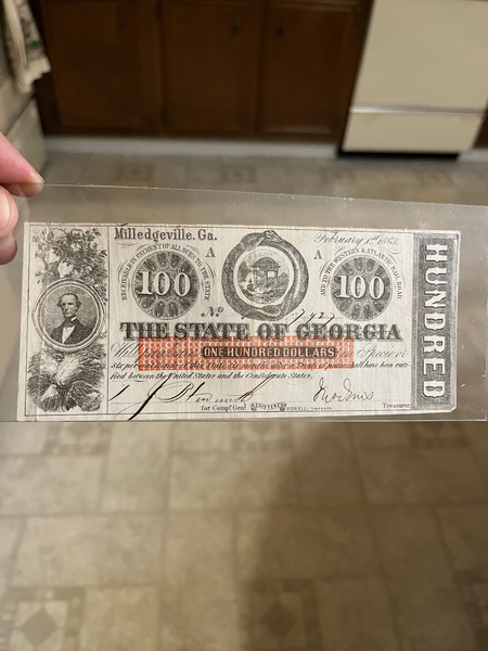 Civil War Confederate 100 Dollar Georgia Note