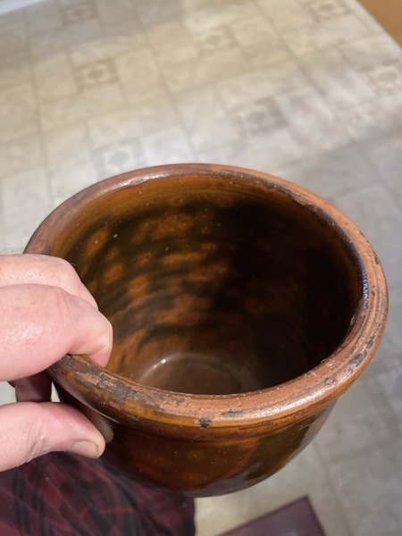 19th c. red-ware spotted glaze Galina canning jar