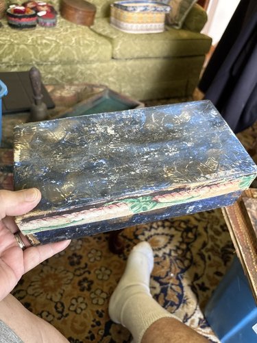 19th c wallpaper storage box inside pencil drawing