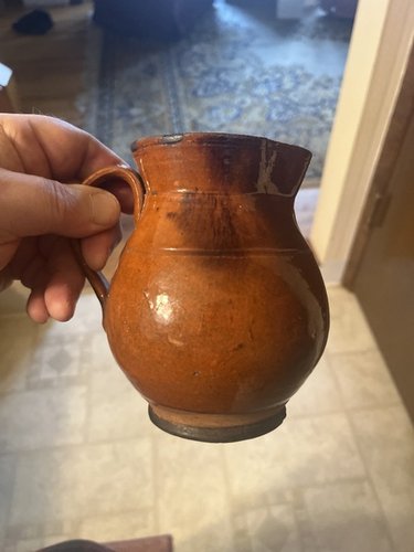 Early 19th century Red-ware pitcher with slip nice