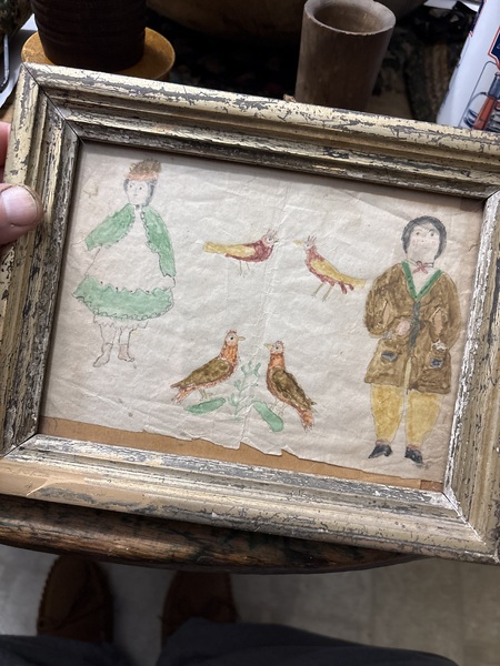 American folk art watercolor early 19th c. People