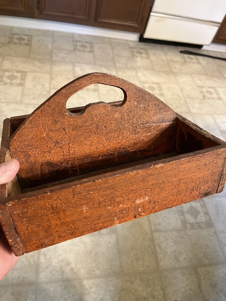 Super 19th century salmon painted cutlery tote