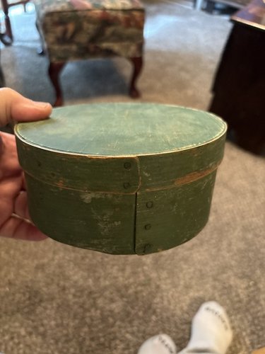 Early 19th century green painted pantry box 6 1/2