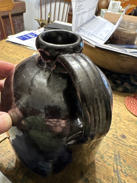 Redware black glaze perfect straight side jug nice