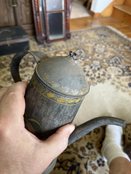 Early 19th century toleware painted teapot lightho