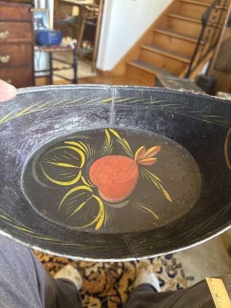 Toleware tin basket form nice painted 19th c piece