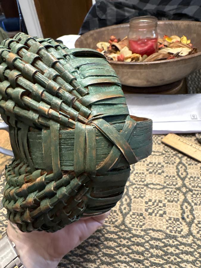 Early 19th c. original painted green va. basket