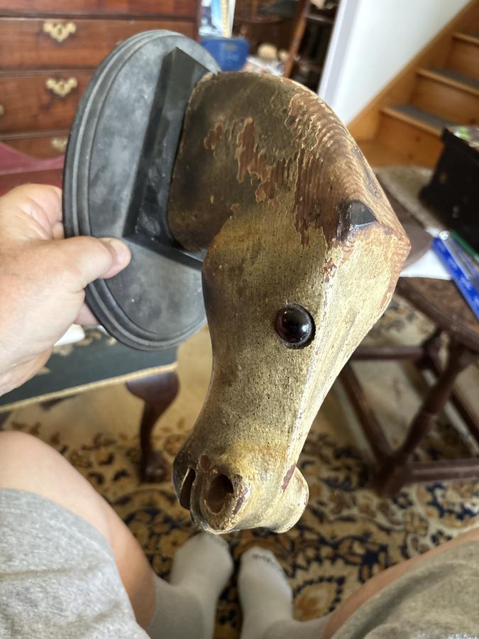Mid 19th century child’s carved horse head nice