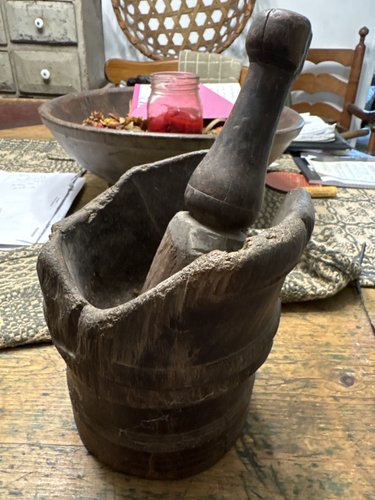17th century walnut dry surface mortar & pestle