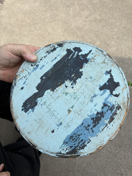 19th c. Swing handle blue painted pantry box nice