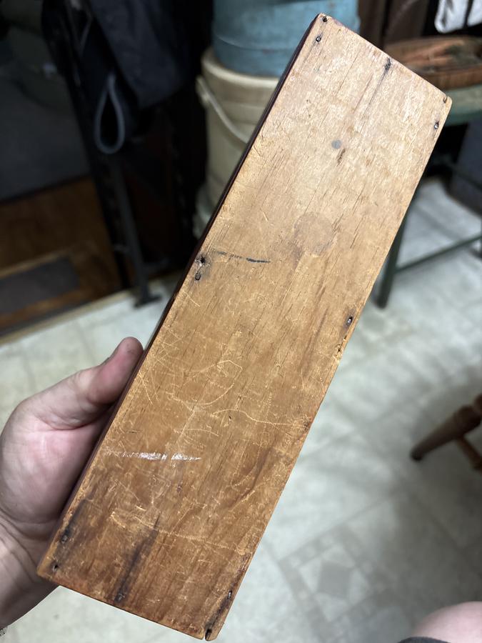 18th century T head nail slide lid box red paint