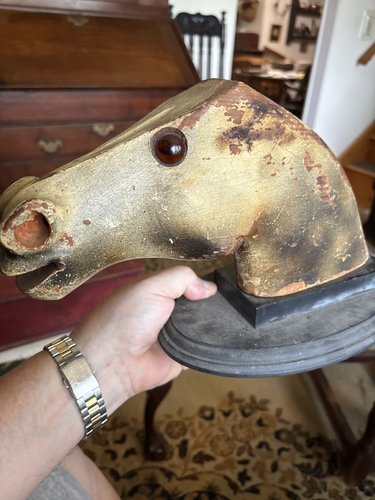 Mid 19th century child’s carved horse head nice