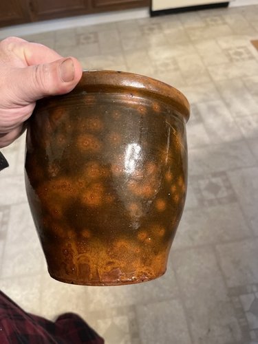 19th c. red-ware spotted glaze Galina canning jar