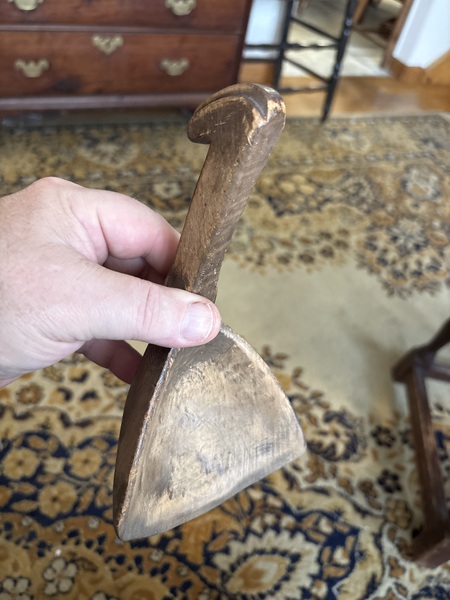 Tiger maple carved handle butter scoop 19th centur