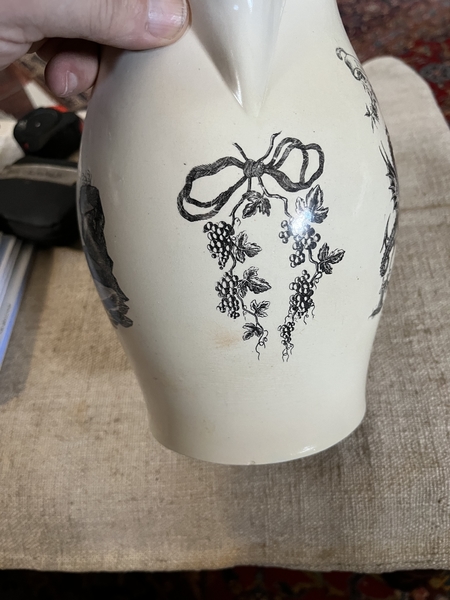 18th C. 8 in. tall Liverpool black & white Pitcher