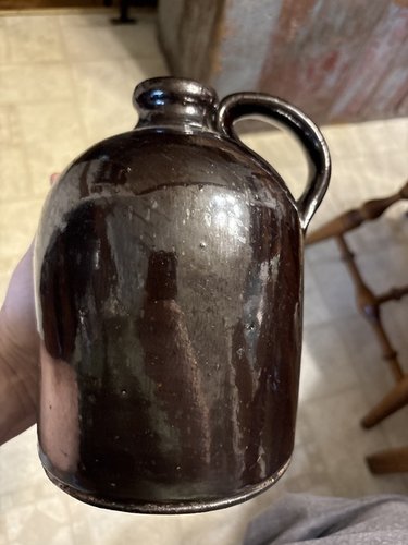 Redware black glaze perfect straight side jug nice