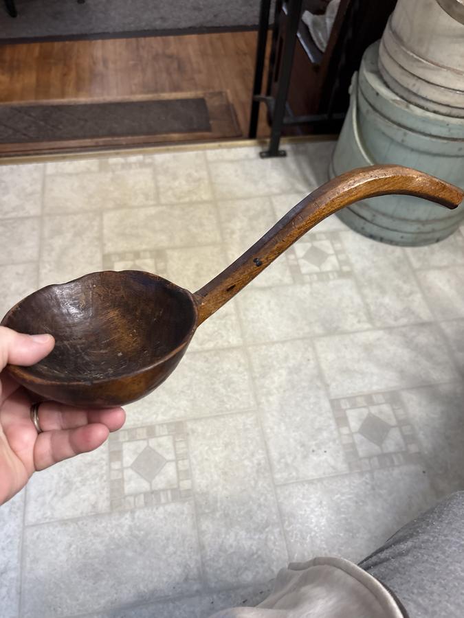18th century deep bowl Burl ladle wonderful shape