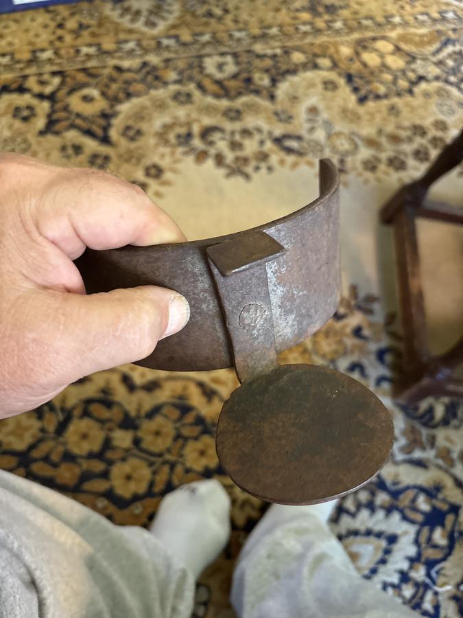 18th century forged iron hearth kettle pusher