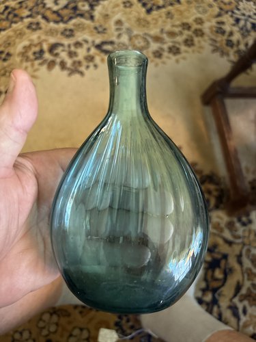 Early 19th century ribbed open pontil glass flask