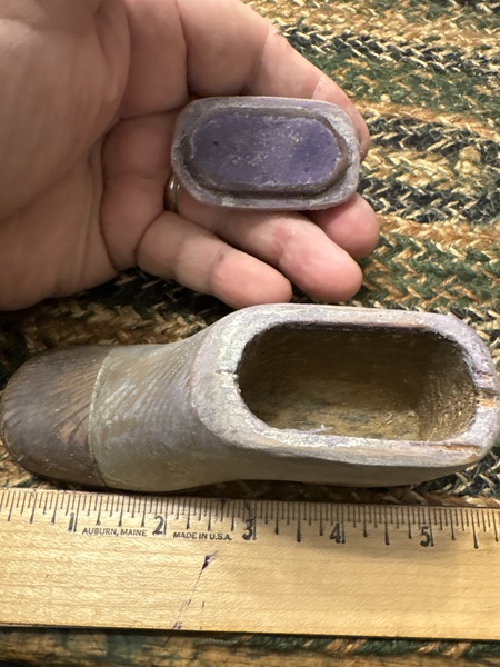 Super 19th century folk art painted shoe snuff box