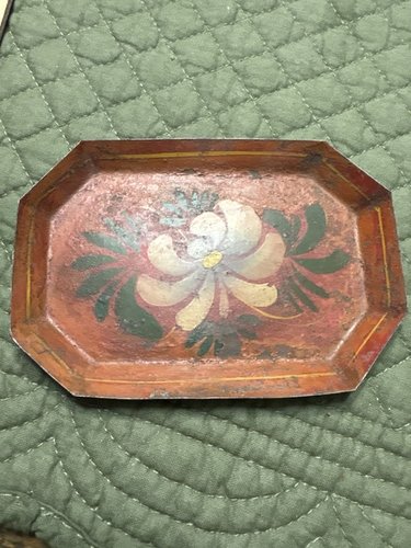 Pa. Rare 19th century red toleware decorated tray