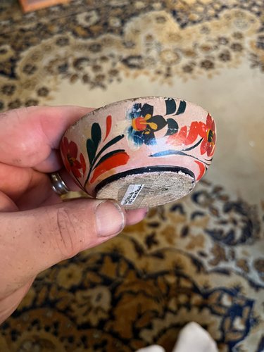 19 C Painted Table Salt Apprentice to Leland Ware