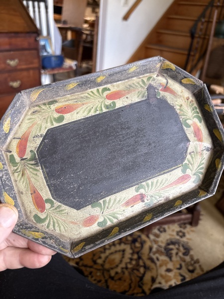 19th century small toleware tin decorated tray