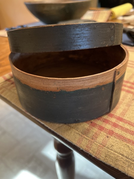 Early 19th c. Painted dark green/black pantry box