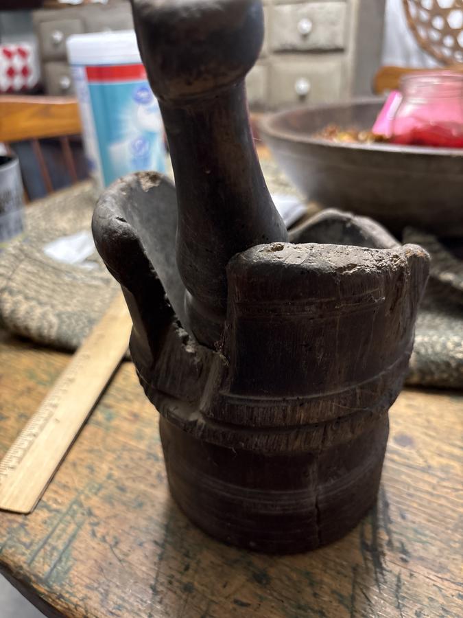 17th century walnut dry surface mortar & pestle