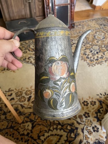 Early 19th century toleware painted teapot lightho
