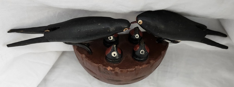 **Vntg. German Folk Art Carved Barn Swallow Family