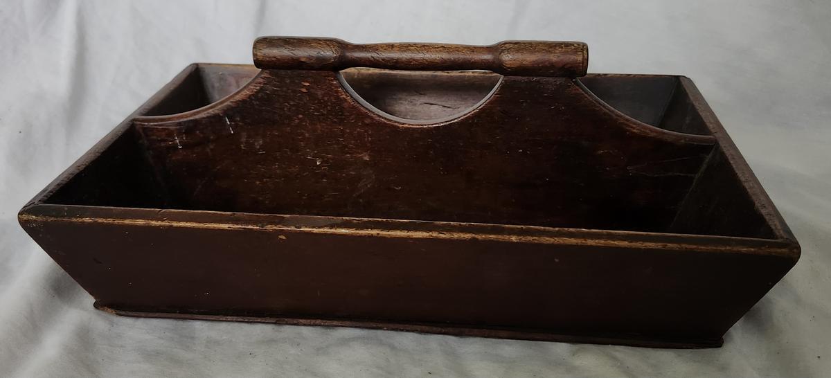 19th C. Cutlery Tray in Old Dark Red Paint