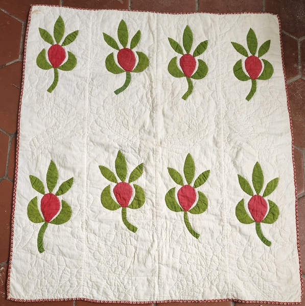 **19th C. Folk Art Floral/Fruit Crib Quilt