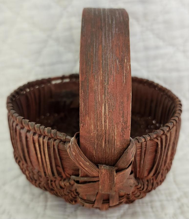 Antique Miniature Buttocks Basket in Old Red Paint