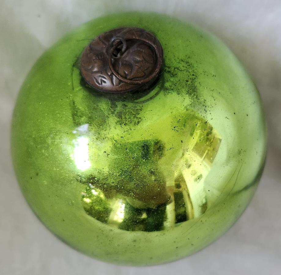 Antique German Cobalt Green Kugel Ornament