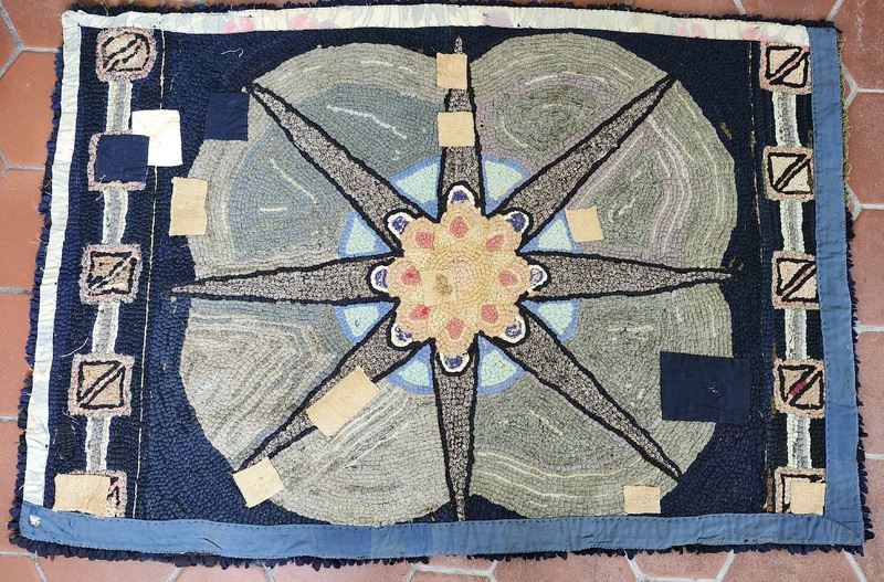 **19th C. Folk Art Nautical Hooked Rug Ex Goodnow